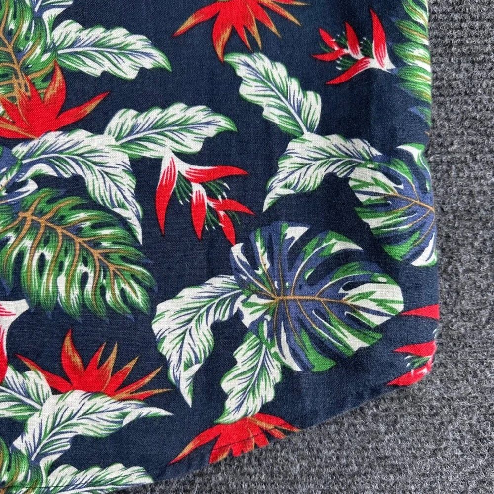 Banana‎ Republic Button Up Mens M Medium Blue Tropical Floral Linen Cotton Slim